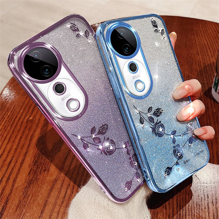 KADEM For vivo S19 Pro 5G Case TPU Glitter Flower Phone Cover with Lanyard - Purple