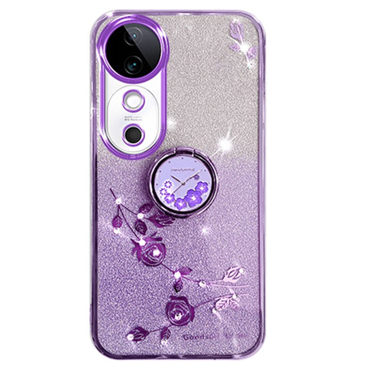 KADEM For vivo S19 5G Case Gradient Flowers Glitter TPU Phone Cover with Ring Kickstand - Purple