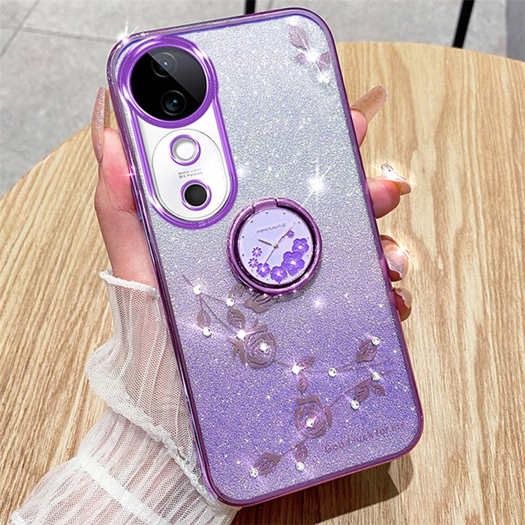 KADEM For vivo S19 5G Case Gradient Flowers Glitter TPU Phone Cover with Ring Kickstand - Purple