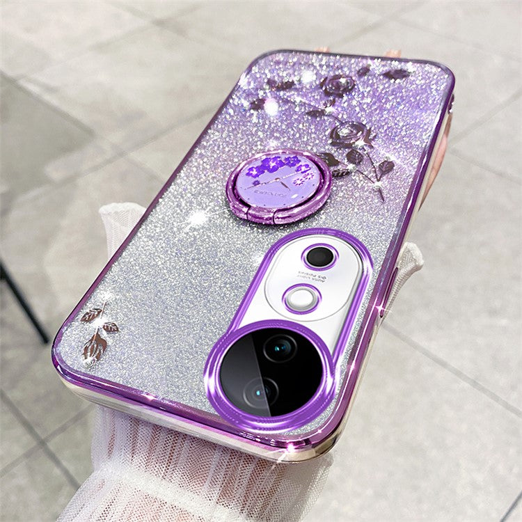 KADEM For vivo S19 5G Case Gradient Flowers Glitter TPU Phone Cover with Ring Kickstand - Purple