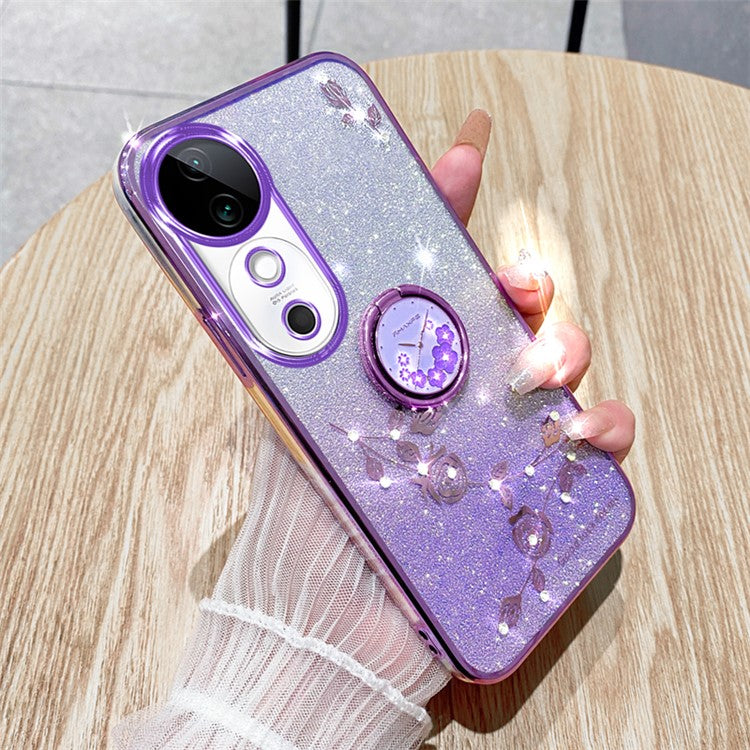 KADEM For vivo S19 5G Case Gradient Flowers Glitter TPU Phone Cover with Ring Kickstand - Purple