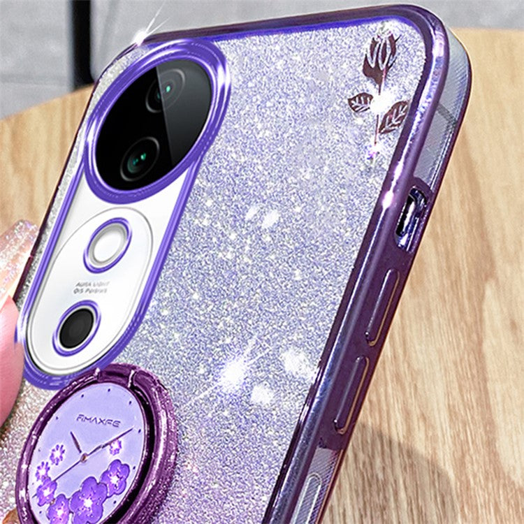 KADEM For vivo S19 5G Case Gradient Flowers Glitter TPU Phone Cover with Ring Kickstand - Purple