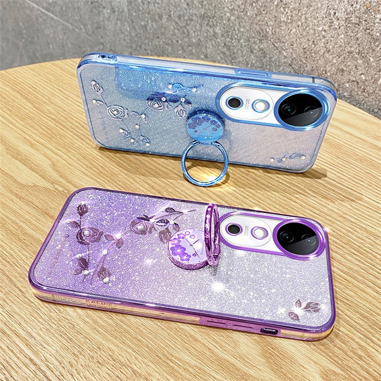 KADEM For vivo S19 5G Case Gradient Flowers Glitter TPU Phone Cover with Ring Kickstand - Purple