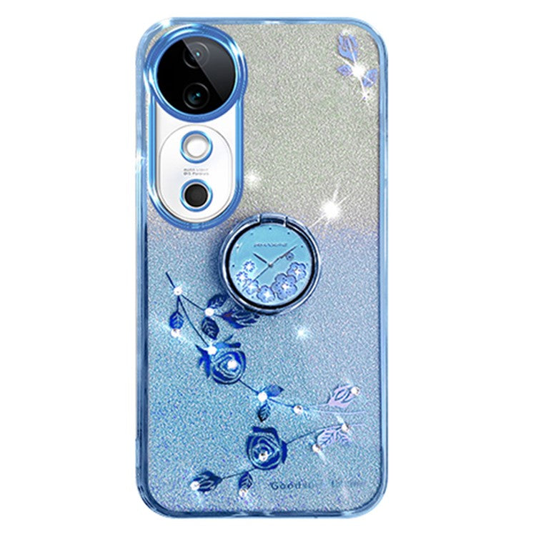 KADEM For vivo S19 5G Case Gradient Flowers Glitter TPU Phone Cover with Ring Kickstand - Blue