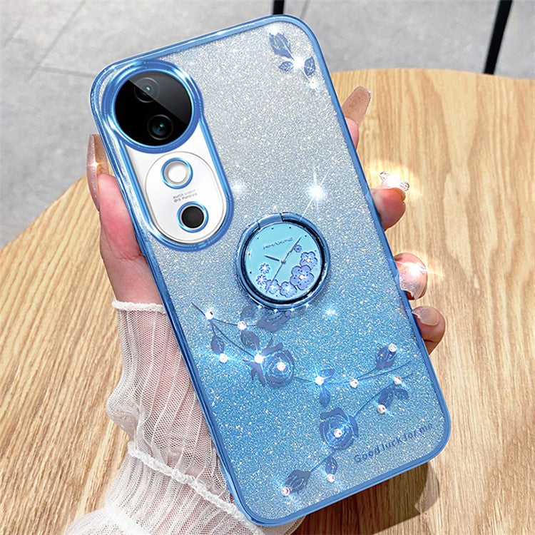 KADEM For vivo S19 5G Case Gradient Flowers Glitter TPU Phone Cover with Ring Kickstand - Blue