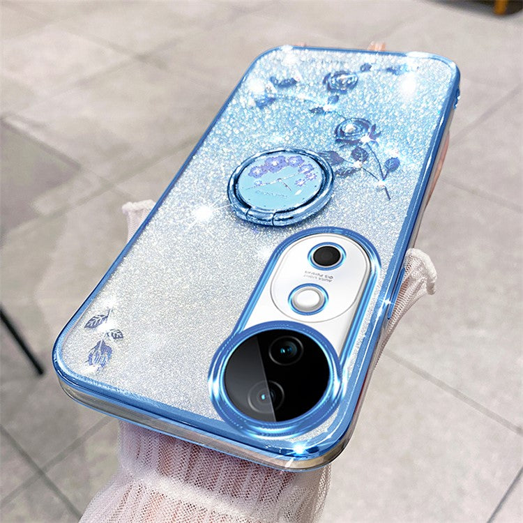 KADEM For vivo S19 5G Case Gradient Flowers Glitter TPU Phone Cover with Ring Kickstand - Blue