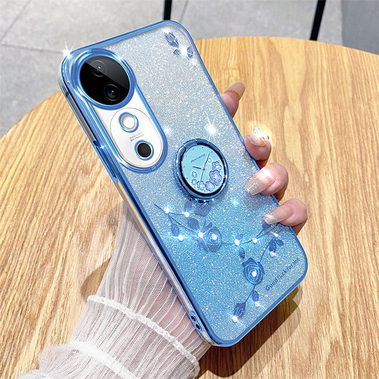 KADEM For vivo S19 5G Case Gradient Flowers Glitter TPU Phone Cover with Ring Kickstand - Blue