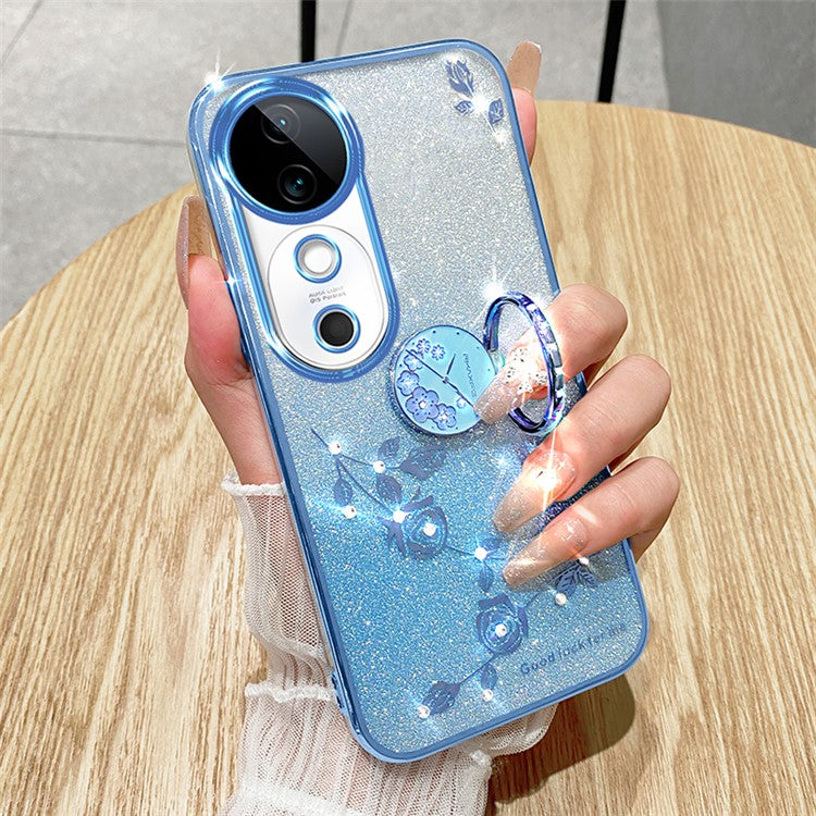 KADEM For vivo S19 5G Case Gradient Flowers Glitter TPU Phone Cover with Ring Kickstand - Blue