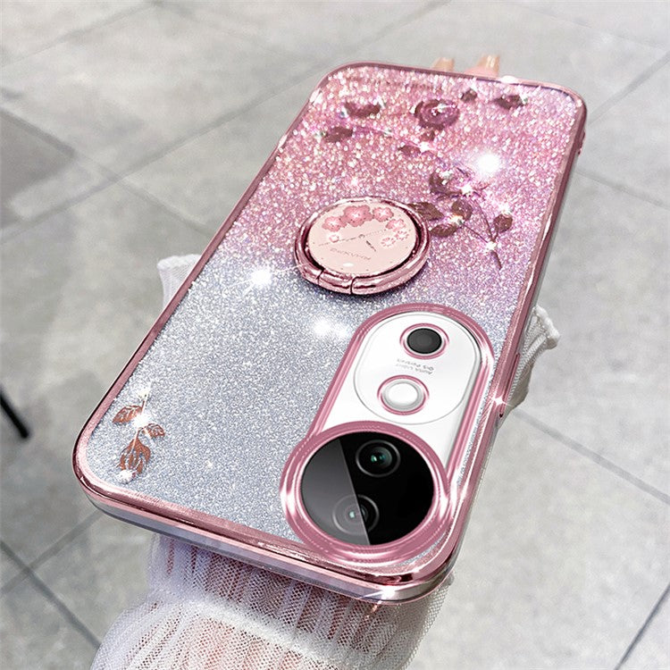 KADEM For vivo S19 5G Case Gradient Flowers Glitter TPU Phone Cover with Ring Kickstand - Rose Gold