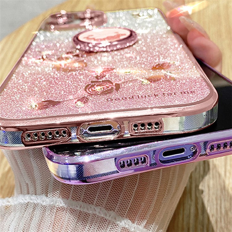 KADEM For vivo S19 5G Case Gradient Flowers Glitter TPU Phone Cover with Ring Kickstand - Rose Gold