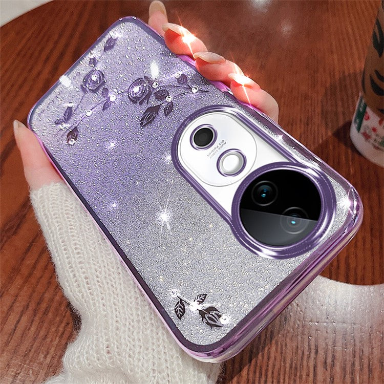 KADEM For vivo S19 5G Case TPU Gradient Phone Cover Bling Rhinestone Decor - Purple