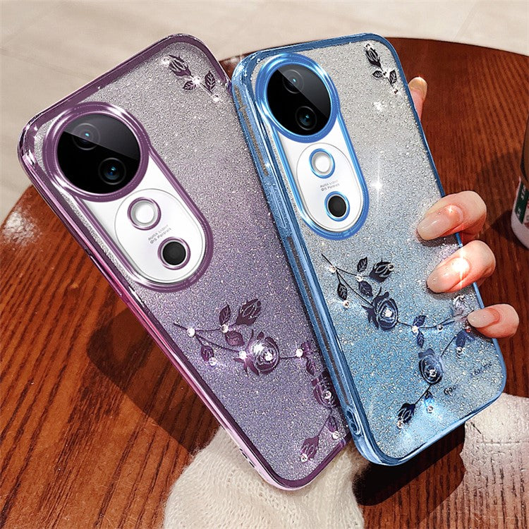 KADEM For vivo S19 5G Case TPU Gradient Phone Cover Bling Rhinestone Decor - Purple