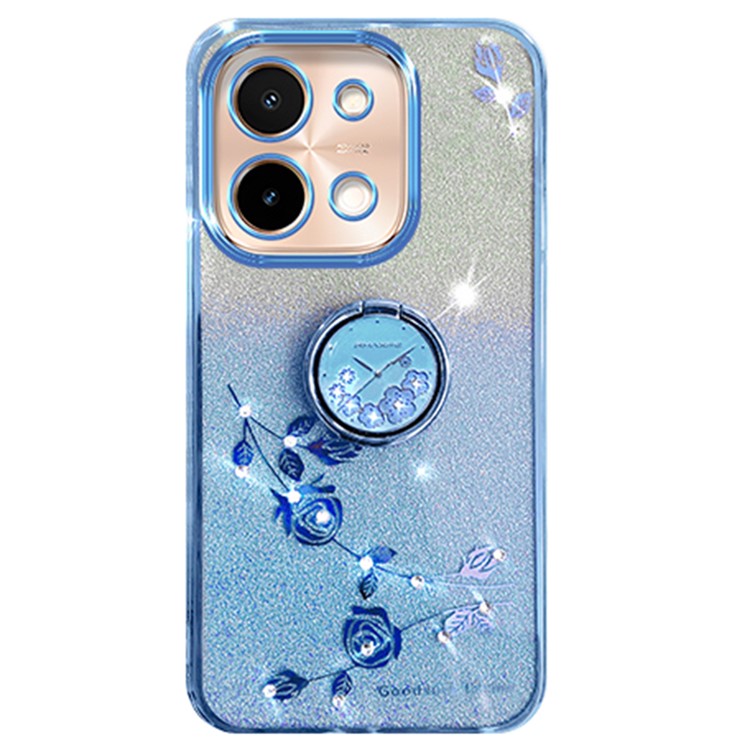 KADEM For vivo Y28 4G Case Kickstand Glitter Flowers TPU Shockproof Phone Cover - Blue