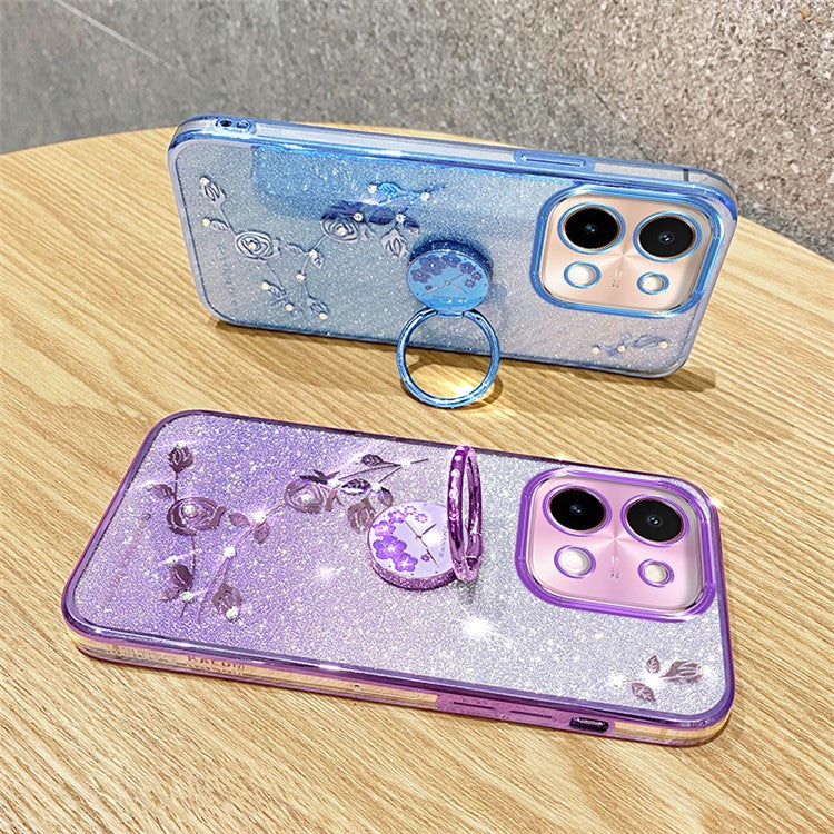 KADEM For vivo Y28 4G Case Kickstand Glitter Flowers TPU Shockproof Phone Cover - Blue