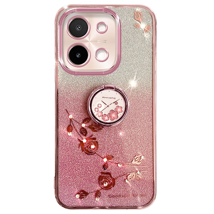 KADEM For vivo Y28 4G Case Kickstand Glitter Flowers TPU Shockproof Phone Cover - Rose Gold