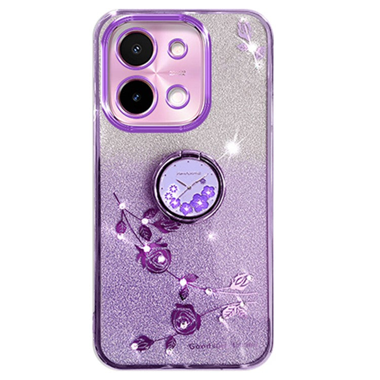 KADEM For vivo Y28 4G Case Kickstand Glitter Flowers TPU Shockproof Phone Cover - Purple