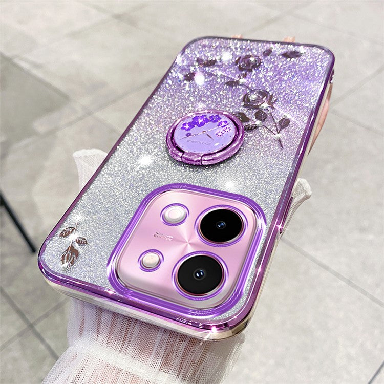 KADEM For vivo Y28 4G Case Kickstand Glitter Flowers TPU Shockproof Phone Cover - Purple