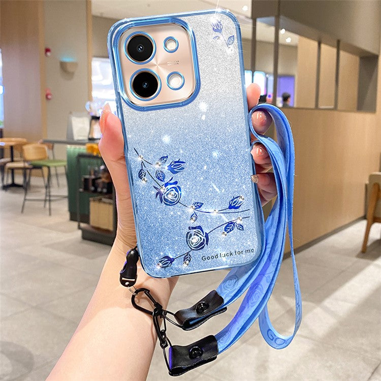 KADEM For vivo Y28 4G Case Gradient Glitter TPU Phone Cover with Lanyard - Blue