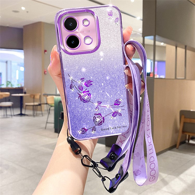 KADEM For vivo Y28 4G Case Gradient Glitter TPU Phone Cover with Lanyard - Purple