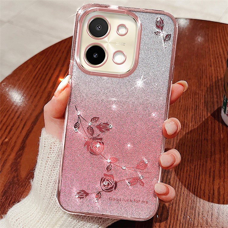 KADEM For vivo Y28 4G Case TPU Gradient Phone Cover Flower Pattern Aesthetic - Rose Gold