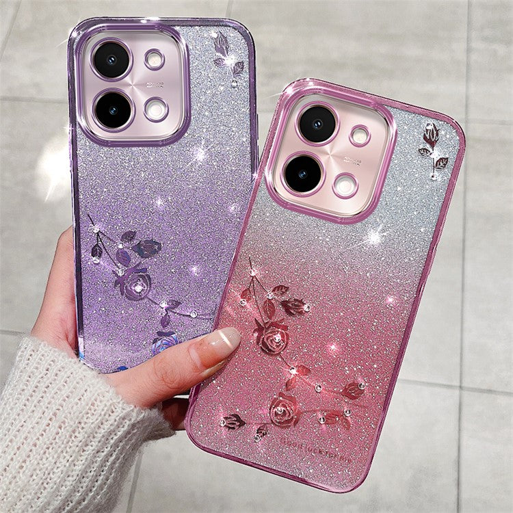 KADEM For vivo Y28 4G Case TPU Gradient Phone Cover Flower Pattern Aesthetic - Rose Gold