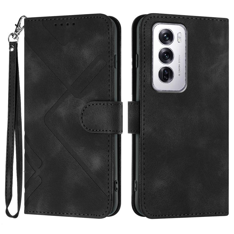 YX0040 For Oppo Reno12 5G (Global) / Reno12 Pro 5G (Global) Leather Case Geometry Phone Cover - Black