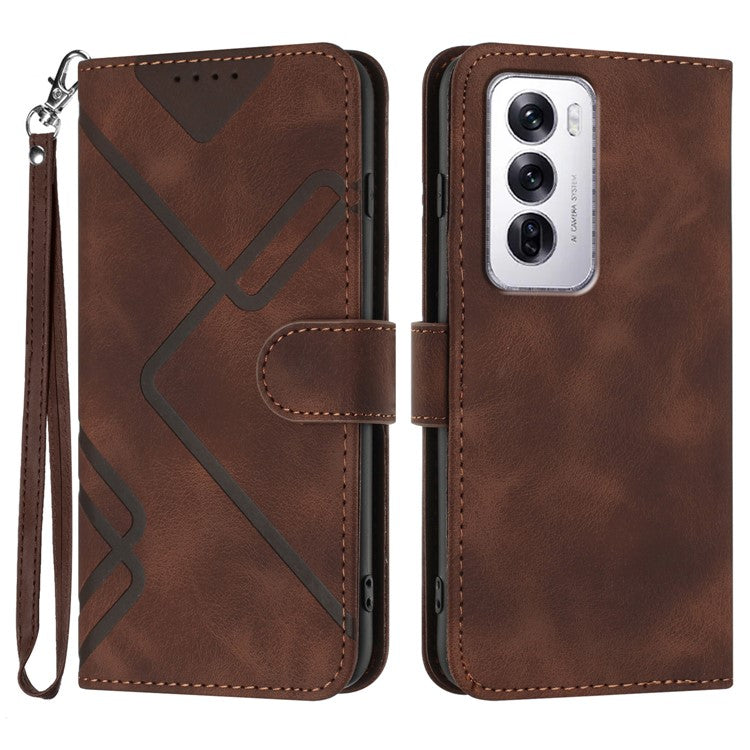 YX0040 For Oppo Reno12 5G (Global) / Reno12 Pro 5G (Global) Leather Case Geometry Phone Cover - Coffee