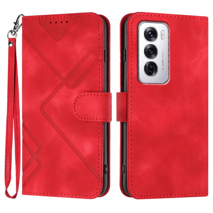 YX0040 For Oppo Reno12 5G (Global) / Reno12 Pro 5G (Global) Leather Case Geometry Phone Cover - Red