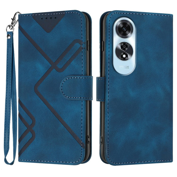 YX0040 For Oppo A60 4G Case Wallet Geometric Phone Leather Cover with Hand Strap - Sapphire