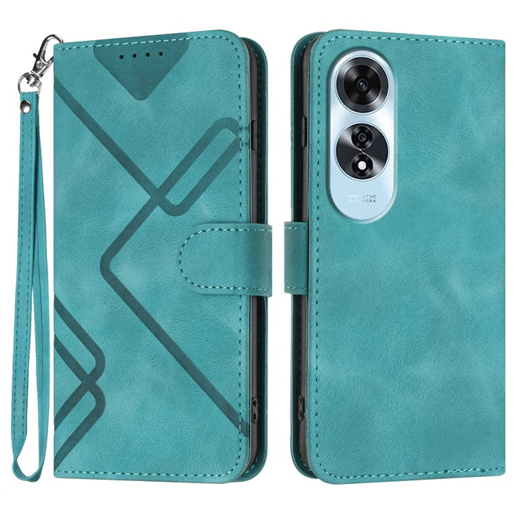 YX0040 For Oppo A60 4G Case Wallet Geometric Phone Leather Cover with Hand Strap - Baby Blue