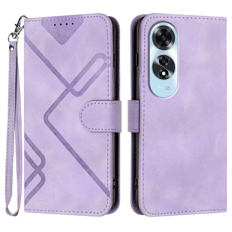 YX0040 For Oppo A60 4G Case Wallet Geometric Phone Leather Cover with Hand Strap - Light Purple