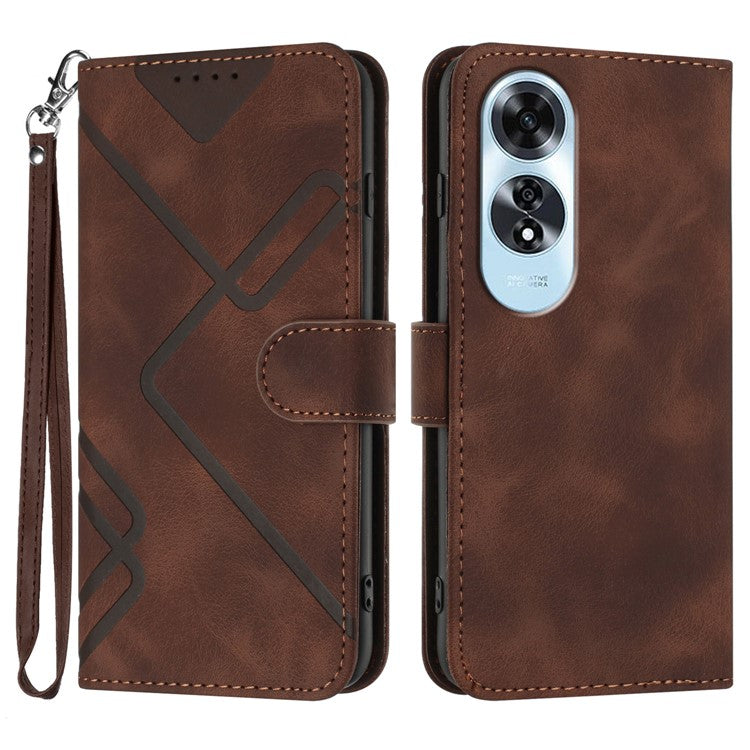 YX0040 For Oppo A60 4G Case Wallet Geometric Phone Leather Cover with Hand Strap - Coffee