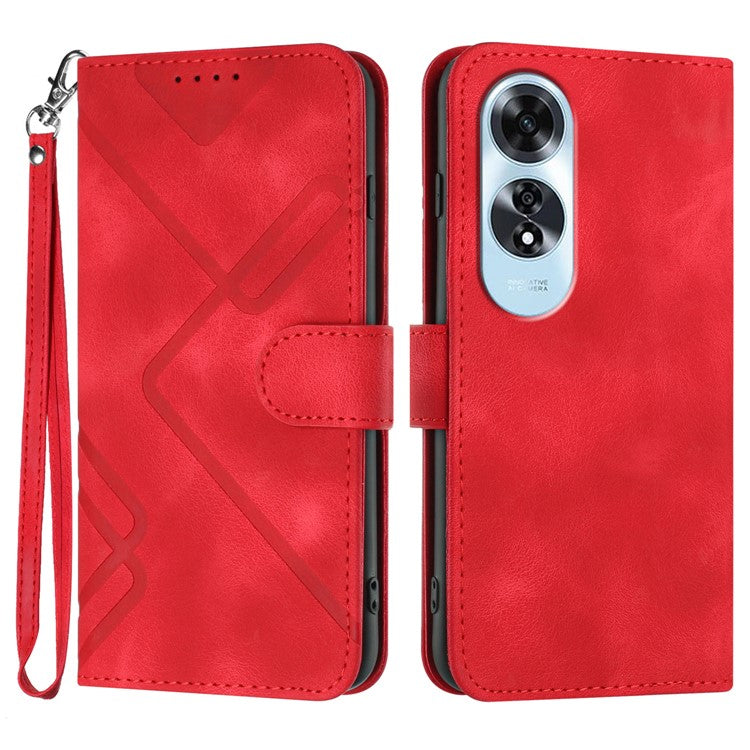 YX0040 For Oppo A60 4G Case Wallet Geometric Phone Leather Cover with Hand Strap - Red