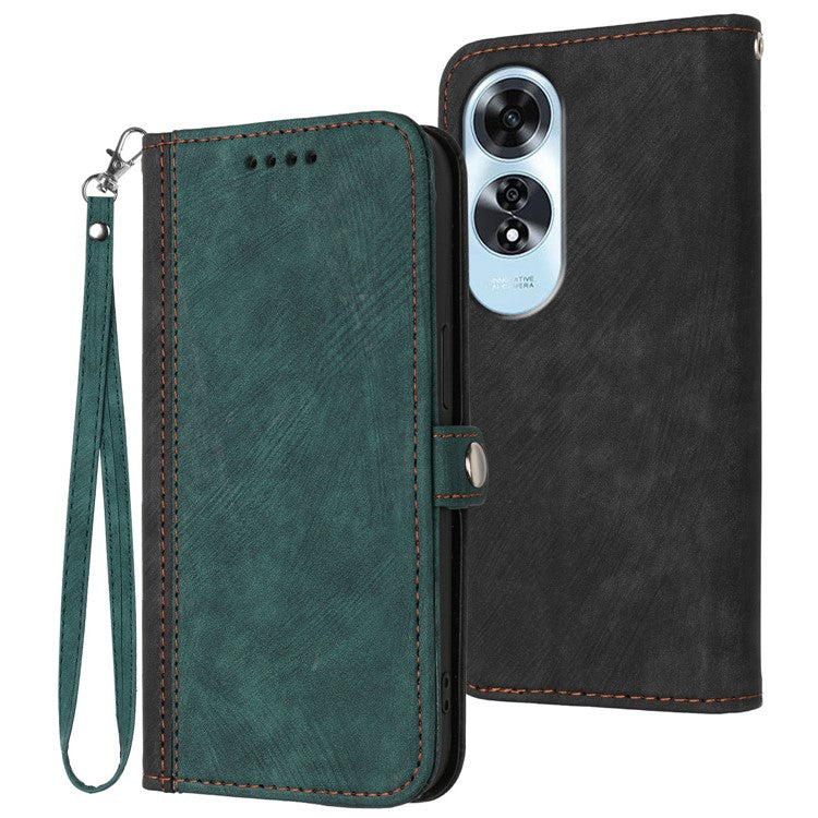 YX0020 For Oppo A60 4G Leather Case Folding Stand Wallet Phone Cover with Strap - Blackish Green