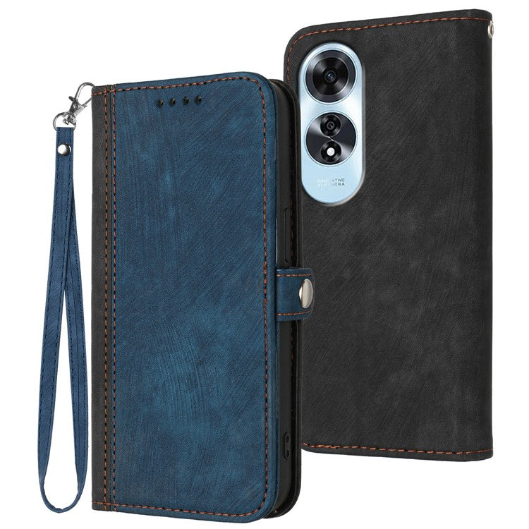 YX0020 For Oppo A60 4G Leather Case Folding Stand Wallet Phone Cover with Strap - Sapphire