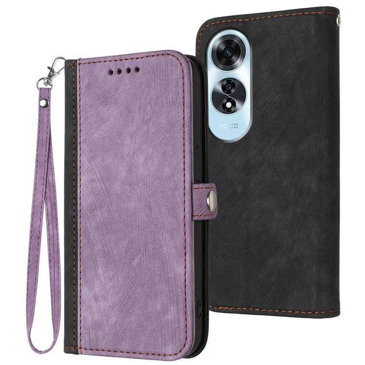 YX0020 For Oppo A60 4G Leather Case Folding Stand Wallet Phone Cover with Strap - Purple