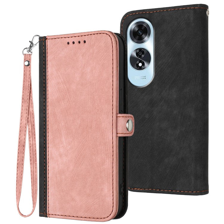 YX0020 For Oppo A60 4G Leather Case Folding Stand Wallet Phone Cover with Strap - Pink