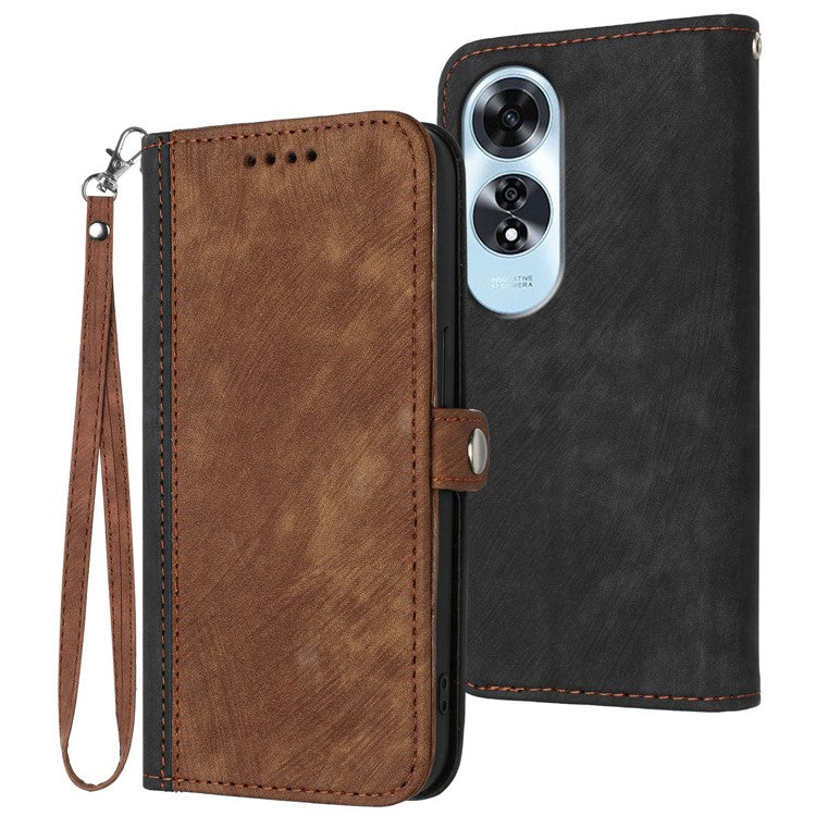 YX0020 For Oppo A60 4G Leather Case Folding Stand Wallet Phone Cover with Strap - Coffee