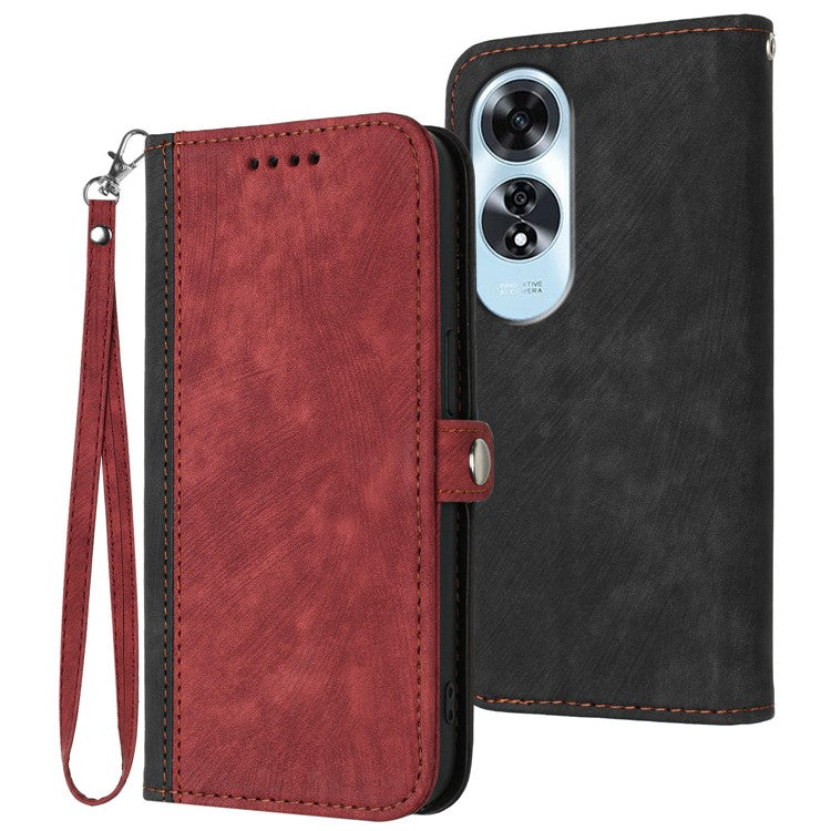 YX0020 For Oppo A60 4G Leather Case Folding Stand Wallet Phone Cover with Strap - Red