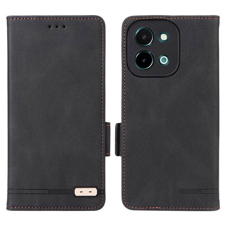 For vivo Y28 4G Case Leather Wallet Phone Cover Hardware Decor - Black