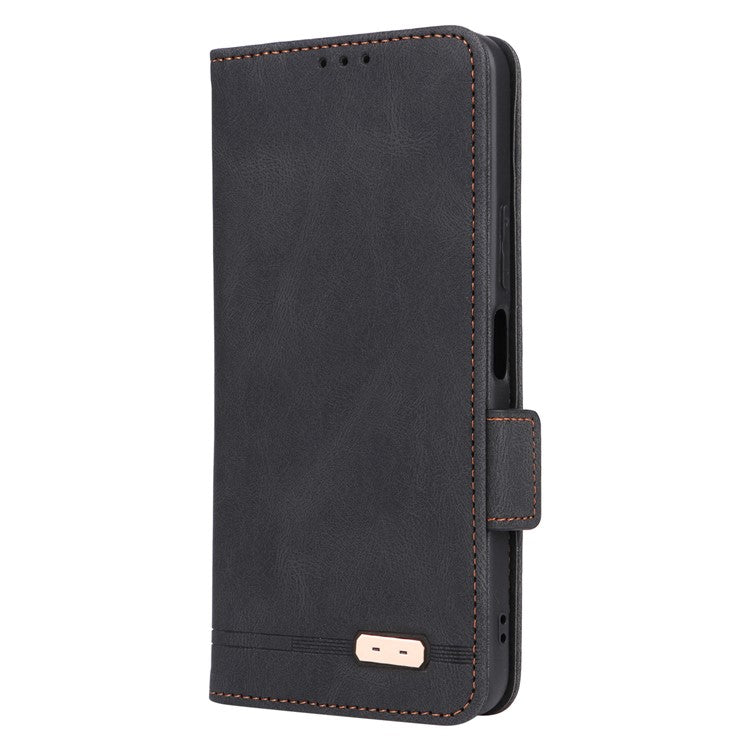 For vivo Y28 4G Case Leather Wallet Phone Cover Hardware Decor - Black