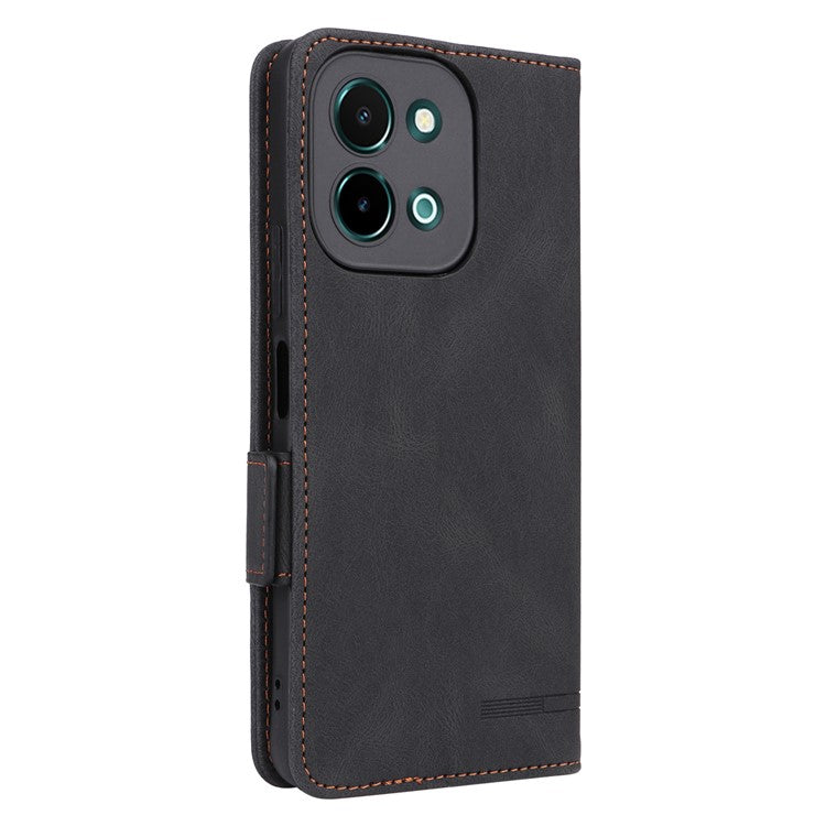 For vivo Y28 4G Case Leather Wallet Phone Cover Hardware Decor - Black