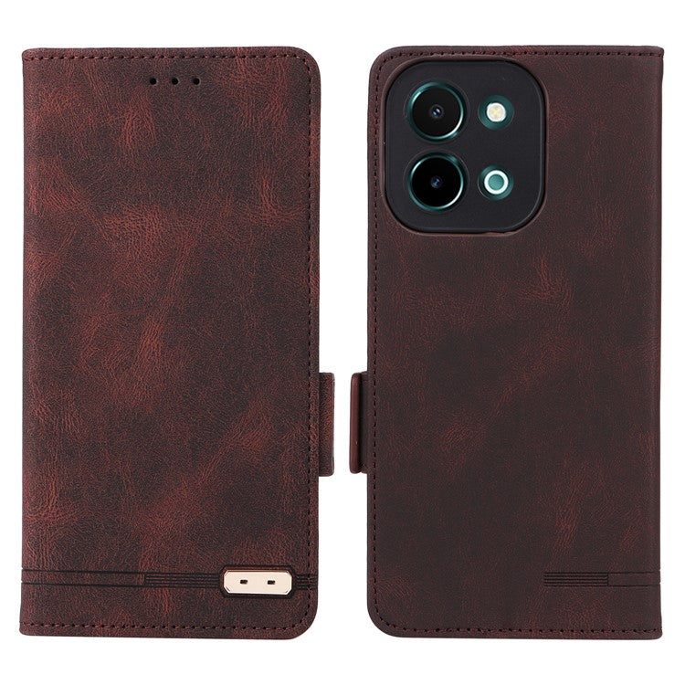 For vivo Y28 4G Case Leather Wallet Phone Cover Hardware Decor - Coffee