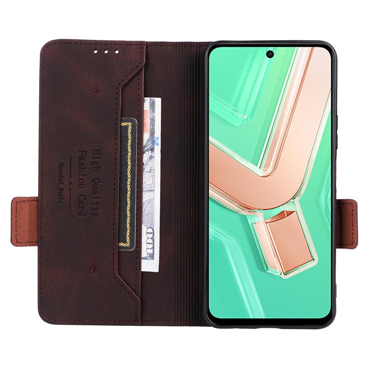 For vivo Y28 4G Case Leather Wallet Phone Cover Hardware Decor - Coffee