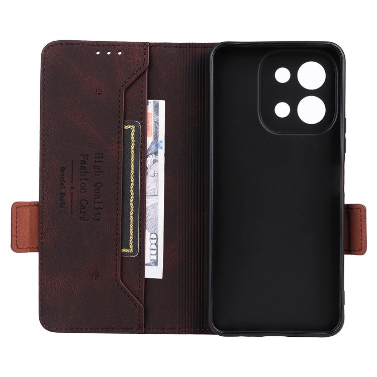 For vivo Y28 4G Case Leather Wallet Phone Cover Hardware Decor - Coffee