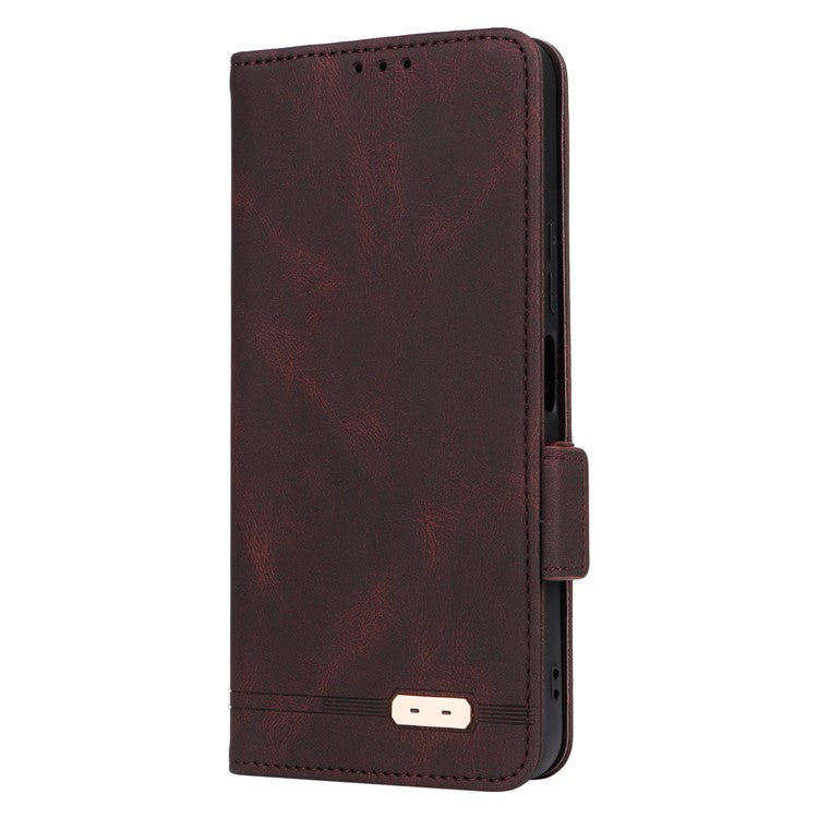 For vivo Y28 4G Case Leather Wallet Phone Cover Hardware Decor - Coffee