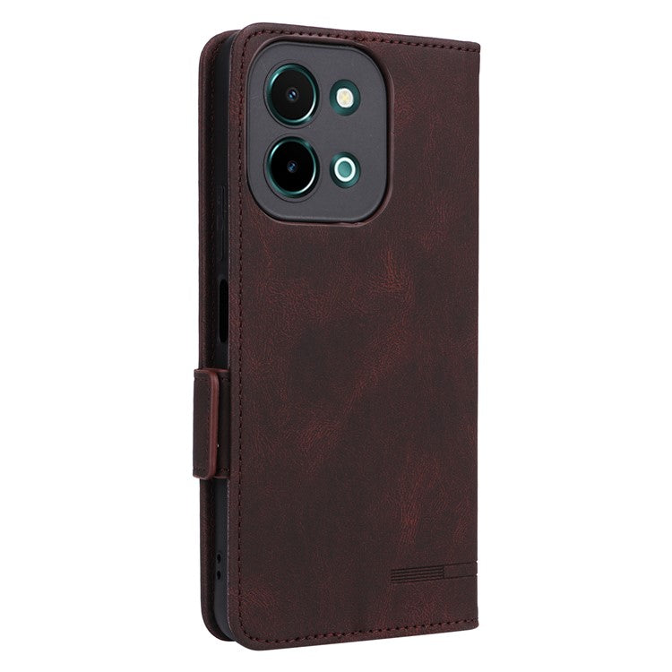 For vivo Y28 4G Case Leather Wallet Phone Cover Hardware Decor - Coffee