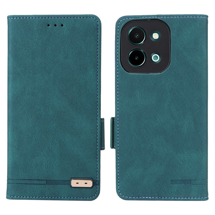 For vivo Y28 4G Case Leather Wallet Phone Cover Hardware Decor - Blue