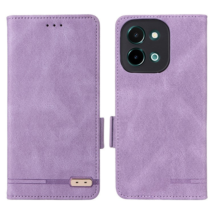 For vivo Y28 4G Case Leather Wallet Phone Cover Hardware Decor - Purple