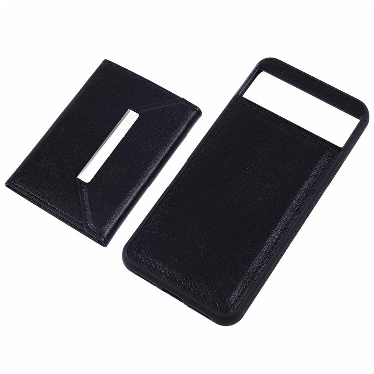 For Google Pixel 8 Case Leather Phone Back Cover with Card Slot Kickstand - Black